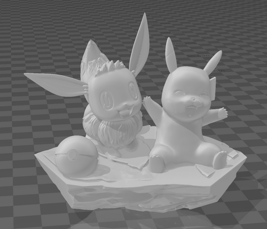 Eevee and Pikachu diorama resin inclusion